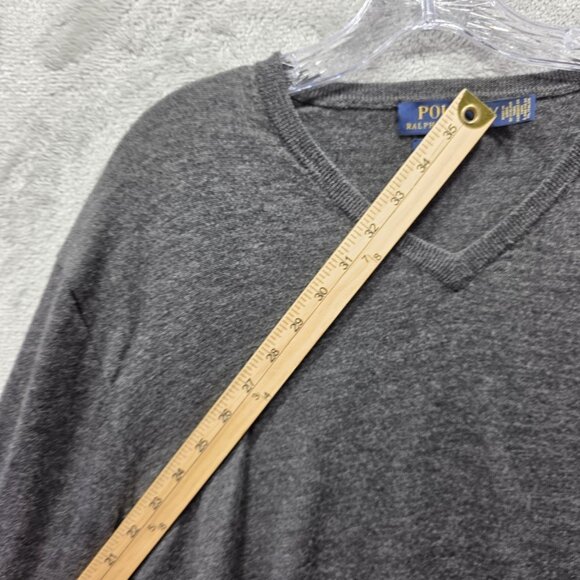 Polo Ralph Lauren Sweater Mens 2XL Gray V Neck Merino Wool Custom Fit Red Pony - Picture 6 of 7